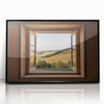 Large abstract wall art featuring geometric shapes in muted earth tones on a framed acrylic.