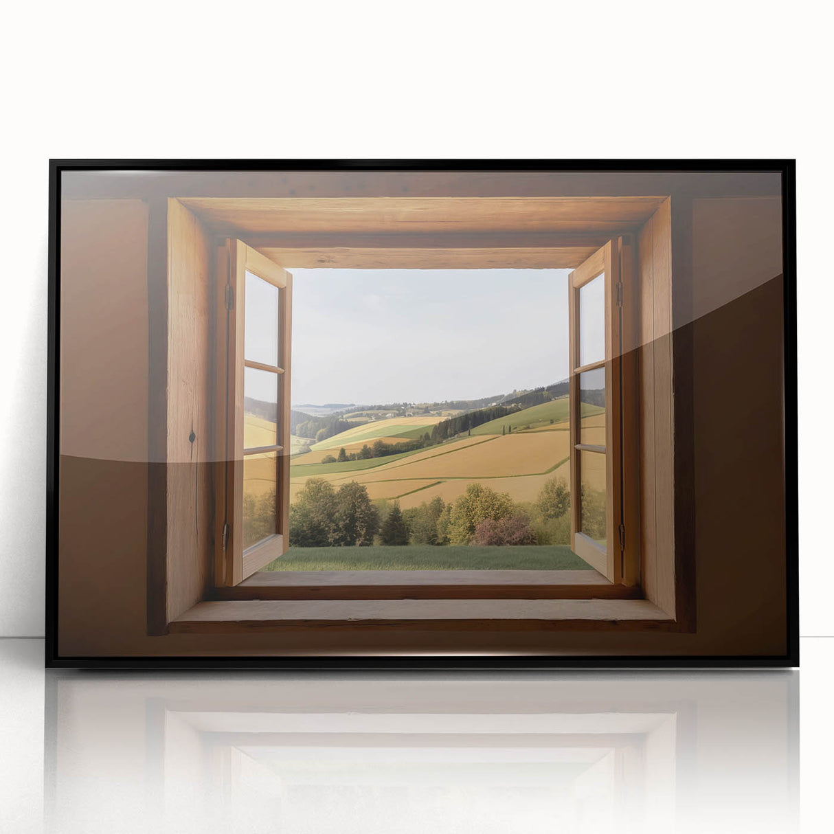 Large abstract wall art featuring geometric shapes in muted earth tones on a framed acrylic.