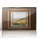 Mid-century modernist art featuring geometric patterns and gold, black, and white tones on a framed acrylic.