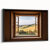Black and white framed canvas featuring a vintage window design in landscape orientation, ideal for bedroom wall art.