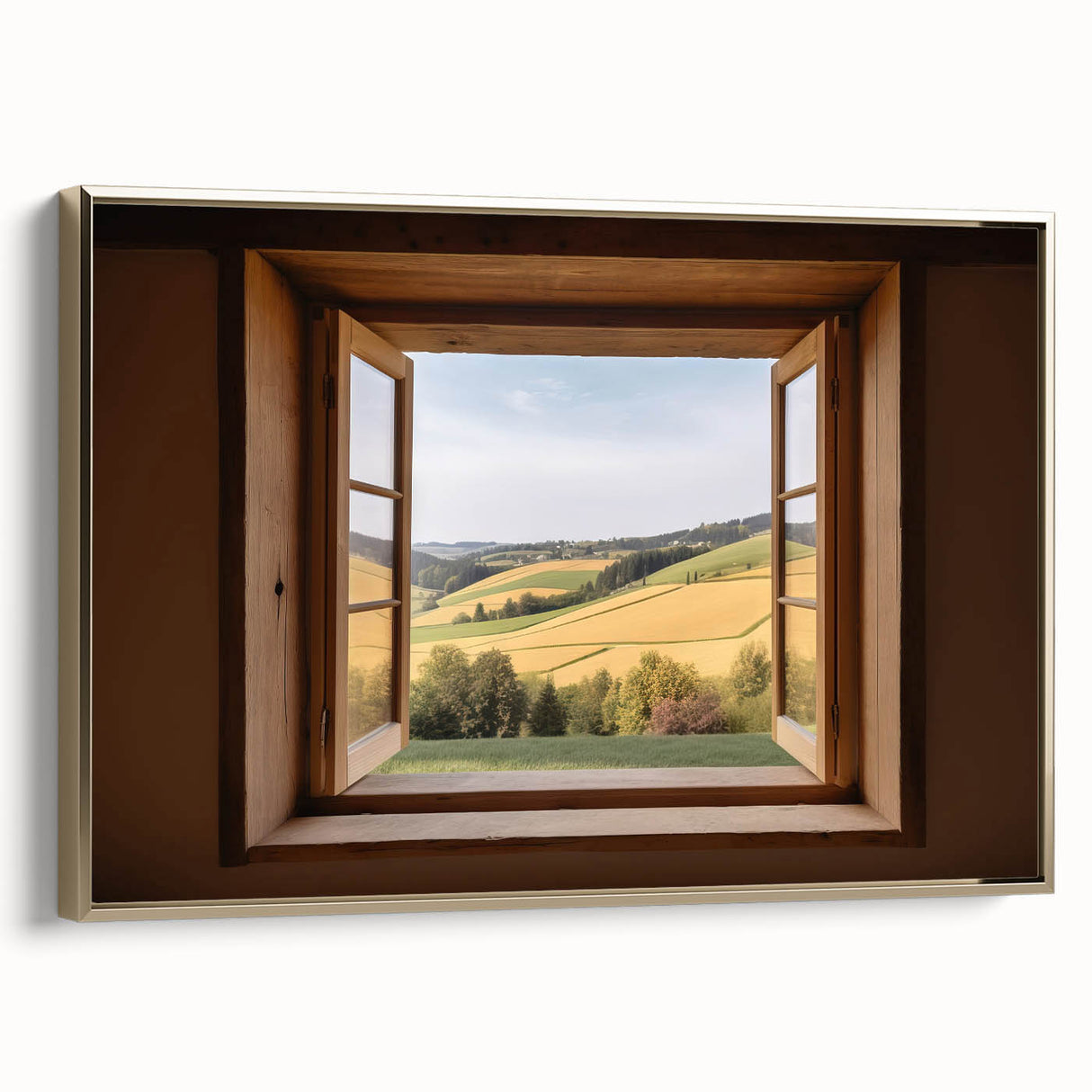 Framed canvas depicting a vintage black and colorful landscape art painting, ideal for enhancing living room decor.