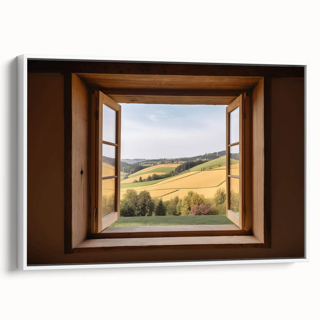 Framed canvas featuring a vintage black and white landscape painting, ideal for bedroom wall art.
