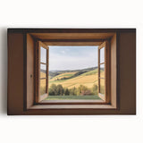 Black and white photo of large window architecture on stretched canvas, suitable for kitchen wall art.