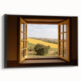 Black and white framed canvas featuring a vintage poster art style landscape, ideal for bedroom wall decor.