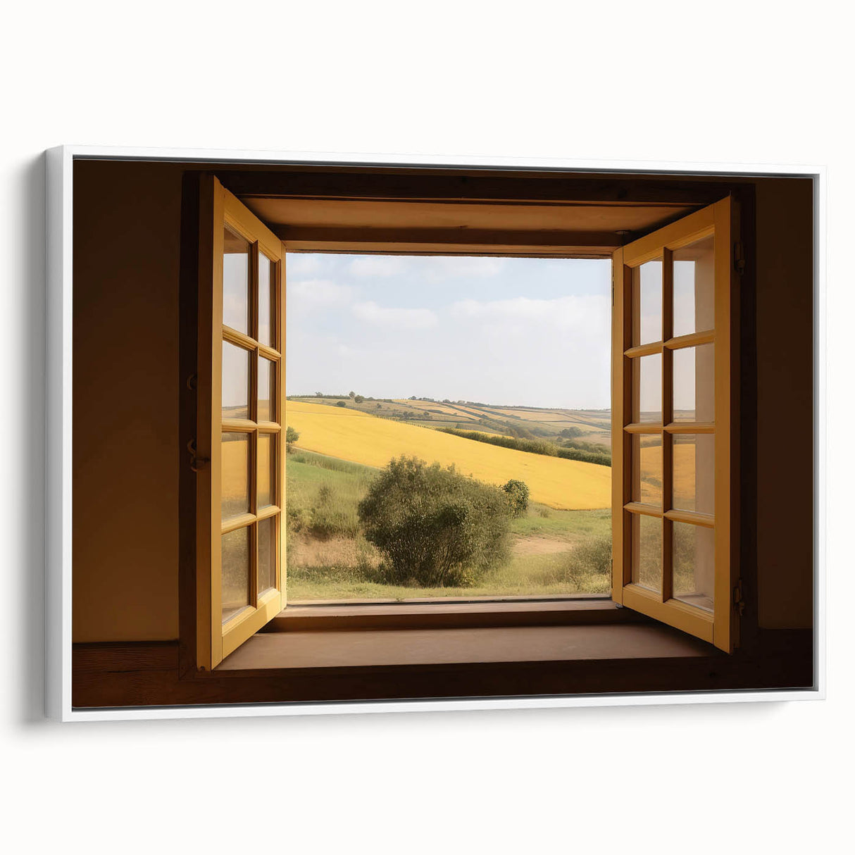 Framed canvas of a black and white vintage poster depicting an architectural landscape, ideal for bedroom wall art.