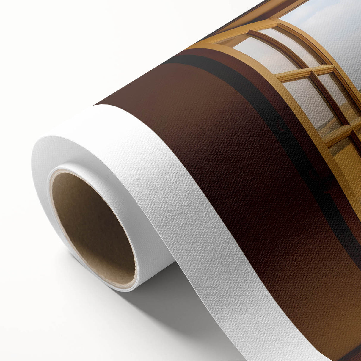 Art Deco style poster featuring geometric patterns and soft beige and cream colors on rolled canvas.
