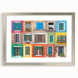 Abstract art print of geometric patterns in silver frame, ideal for modern dining room decor.
