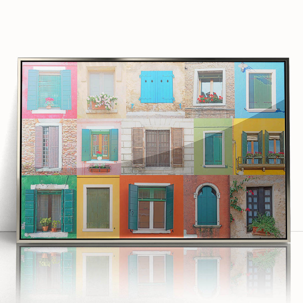 Art deco poster featuring geometric patterns and silver framing, ideal for nursery wall art.