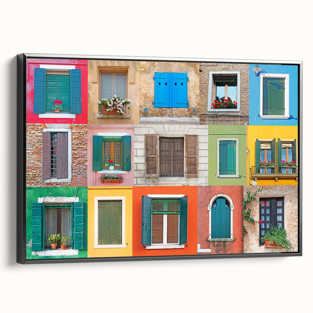 Black and white framed canvas featuring a vintage window design in a landscape format, ideal for bedroom wall decor.