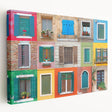 Large art print of an architectural window design on stretched canvas, featuring neutral tones, ideal for kitchen wall art.