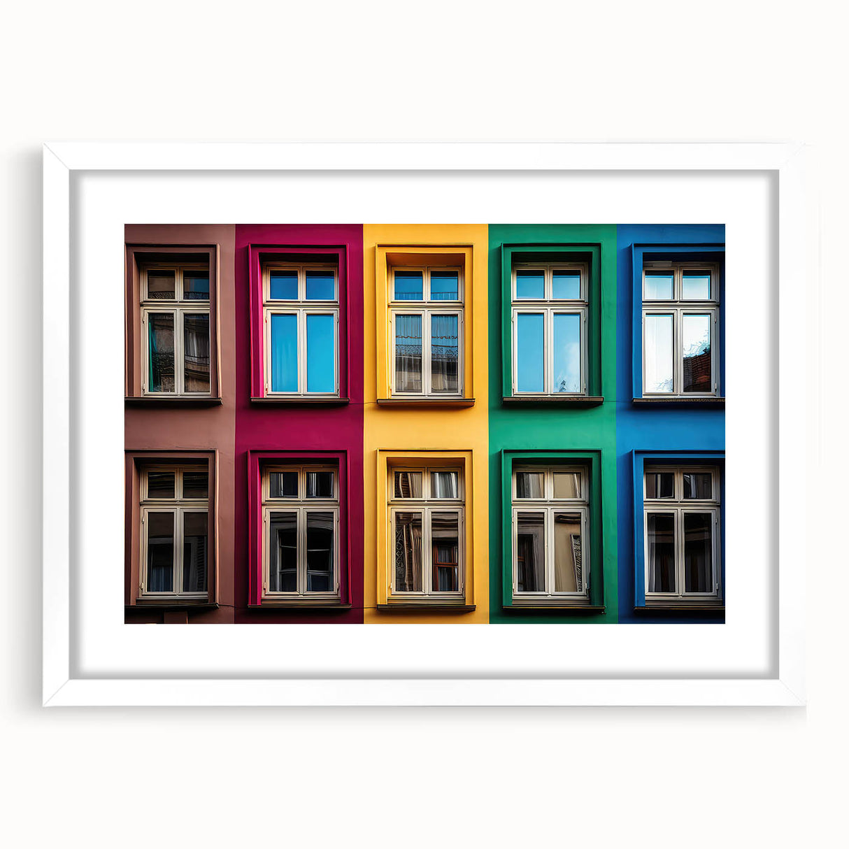 Extra large abstract art print featuring textured window design in muted earth tones, framed with a white mat.
