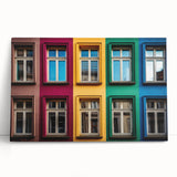 Large black and white photo of architectural windows on stretched canvas, suitable as kitchen wall art or for bedroom decor.