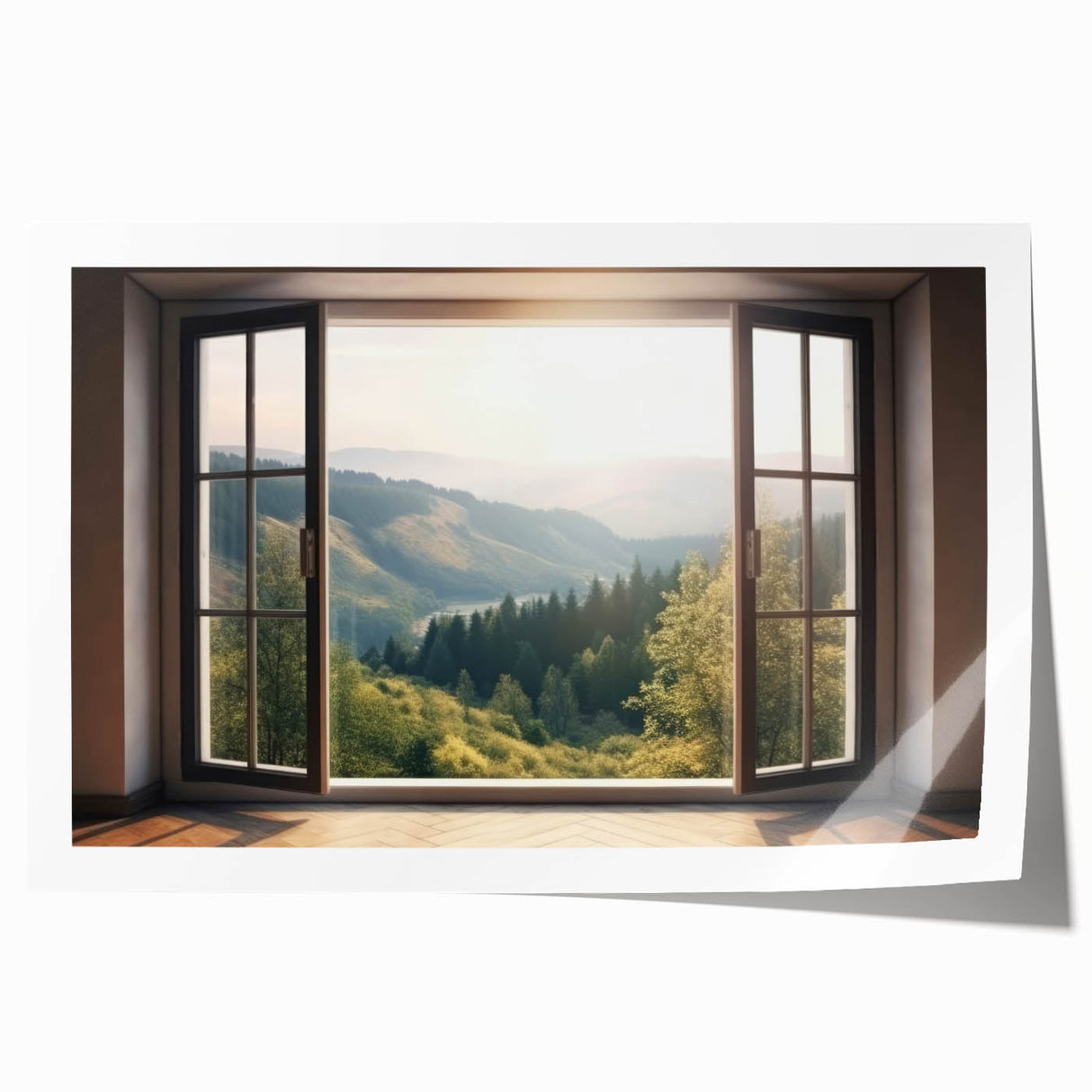 Extra large rolled print of a floral art window design in pastel shades, perfect for dining room wall decor.