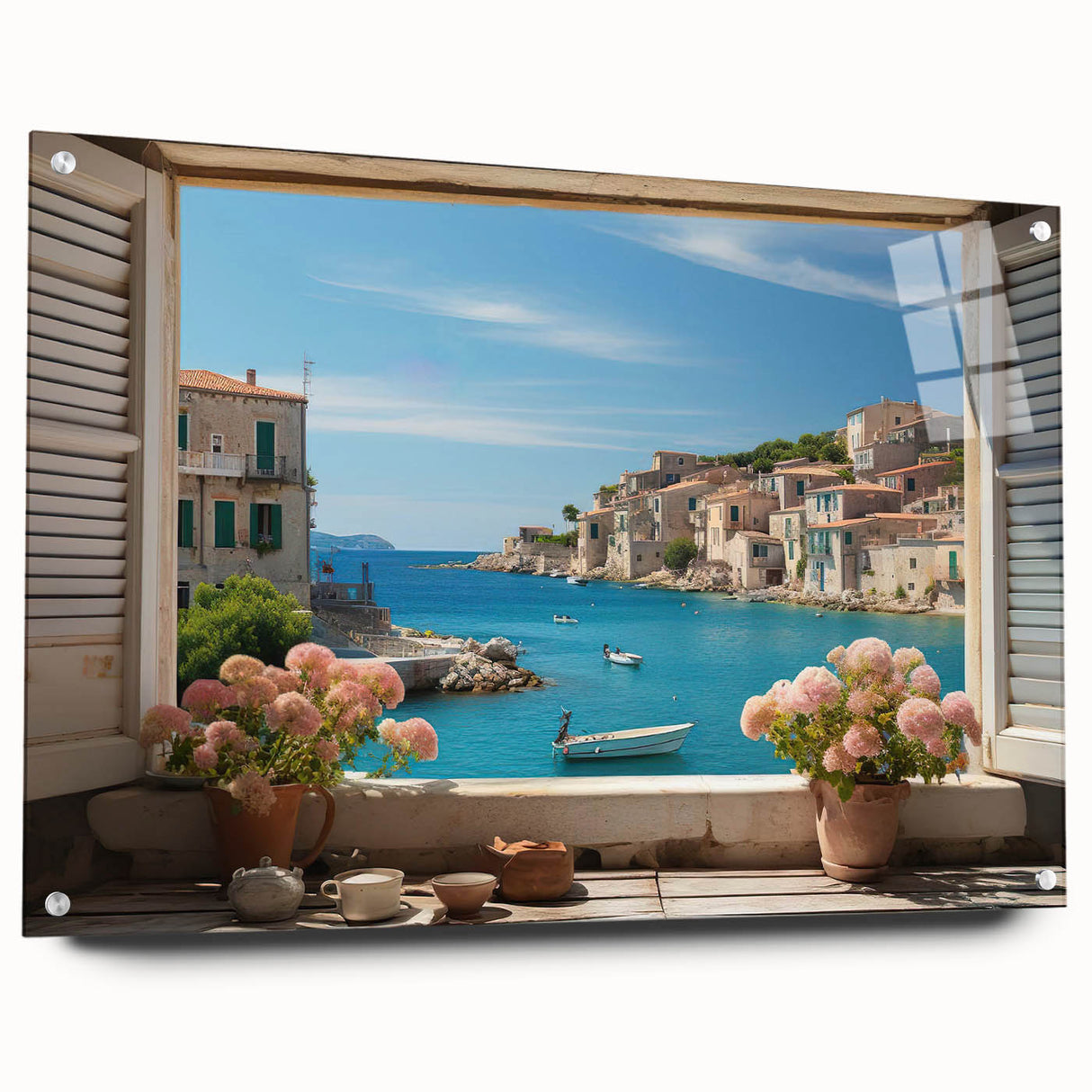Large abstract wall art on acrylic featuring a geometric design in neutral tones.