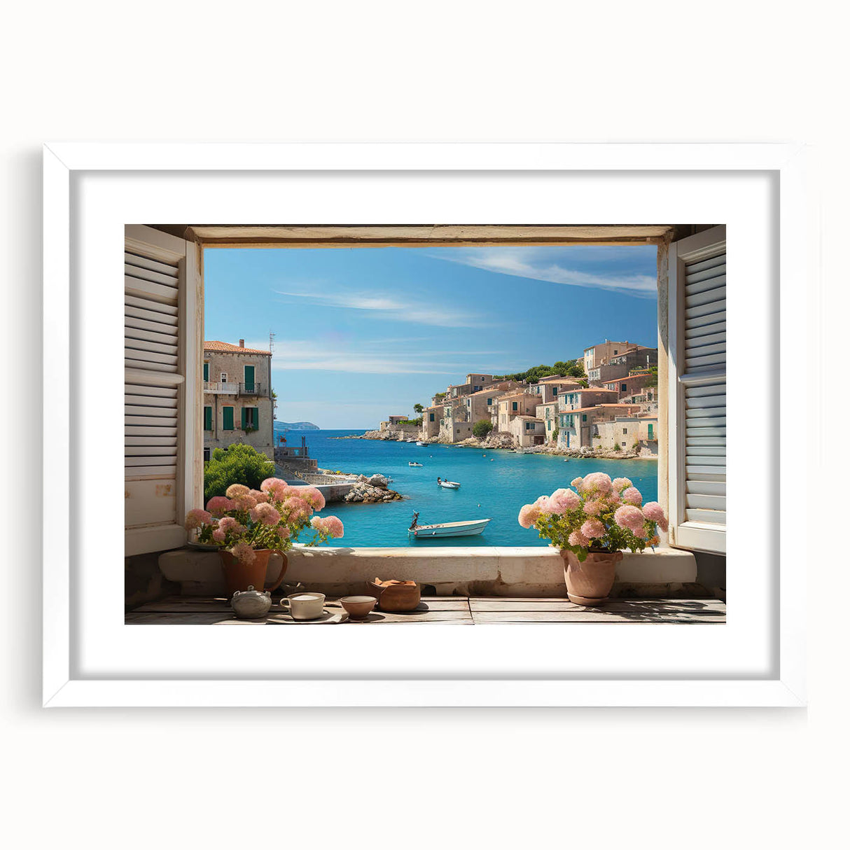 Extra large abstract art print featuring textured patterns in muted earth tones, framed in white.