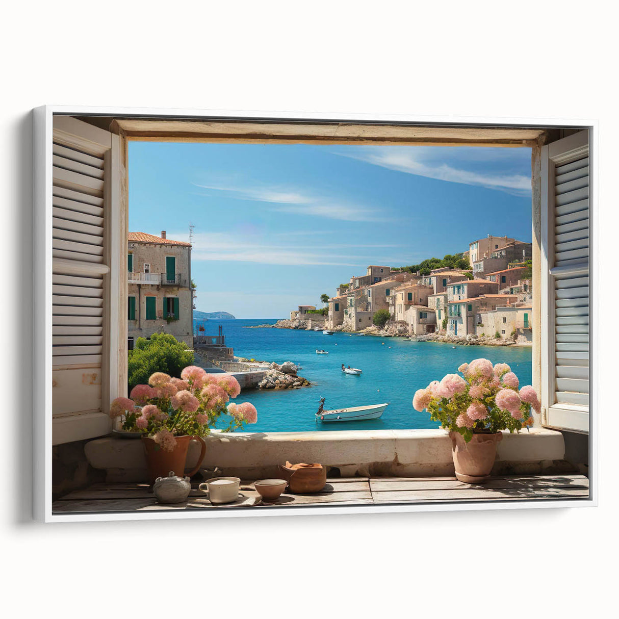 Framed canvas depicting a vintage black and white landscape painting, ideal for bedroom wall art.