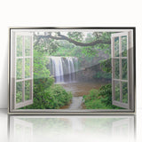 Art deco poster featuring a silver-framed acrylic print of architectural windows, in muted gray tones.