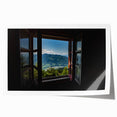 Extra large rolled print of a floral design with vibrant colors on a minimalist architecture window backdrop.