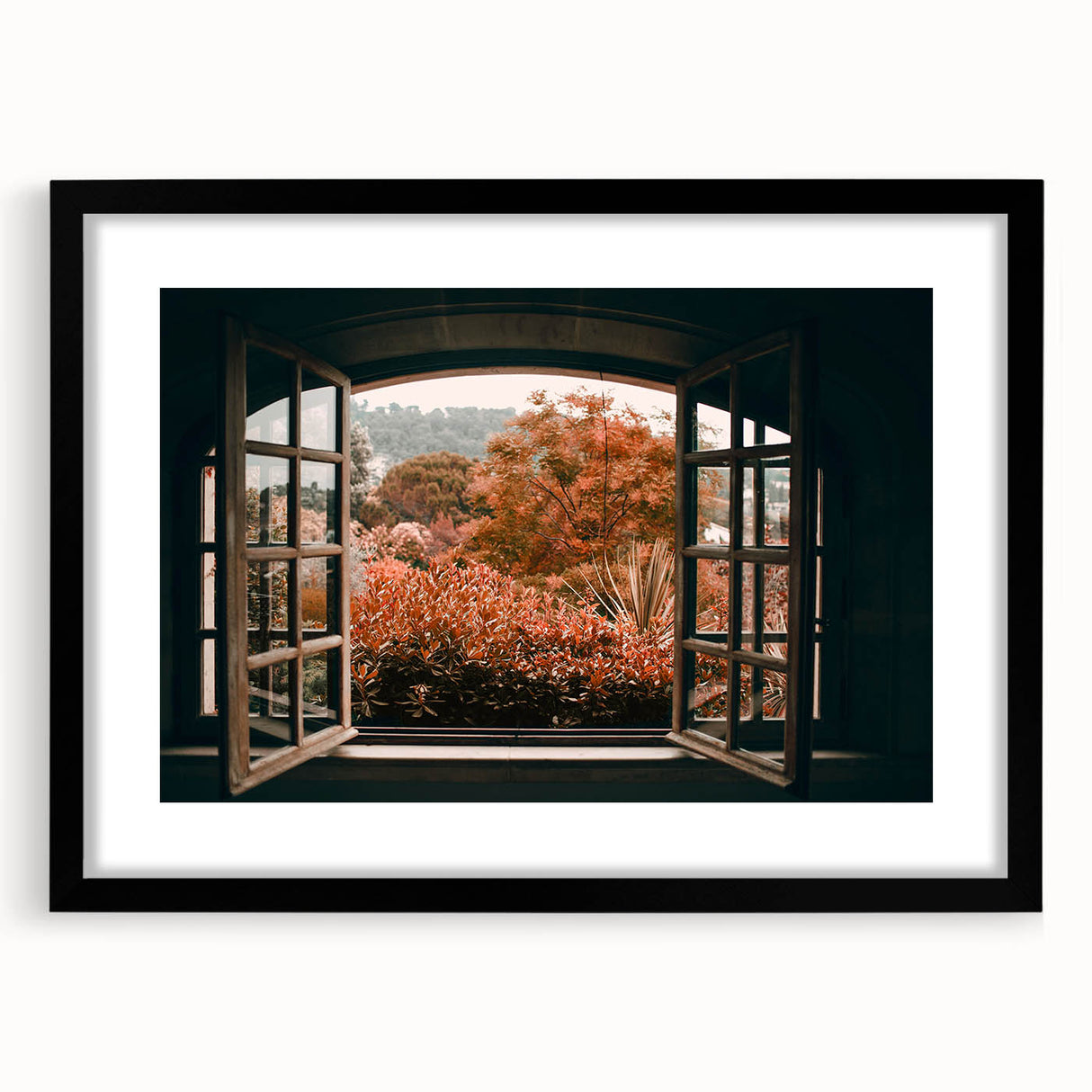 Extra large abstract art print featuring colorful, textured patterns on a black framed canvas.
