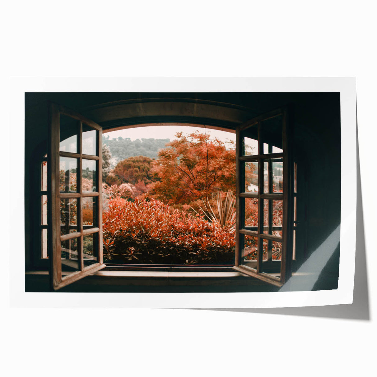 Rolled print featuring a large floral design in muted earth tones, ideal for art wall dining room or bathroom.