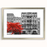Abstract art print featuring geometric patterns in black and white, framed in silver.