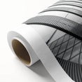 Art Deco poster depicting abstract architecture in muted gray and blue tones on rolled canvas, ideal for nursery wall art.