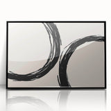 Boho Decor Canvas - Abstract Black Circles on Beige Bohemian Wall Art