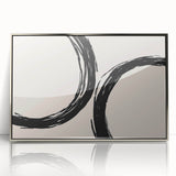 Boho Decor Canvas - Abstract Black Circles on Beige Bohemian Wall Art