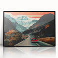 Boho Wall Art - Retro Road Trip Car in Colorful Mountain Landscape Canvas