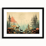 Boho Wall Art - Serene Forest Landscape with Deer Bohemian Canvas Art