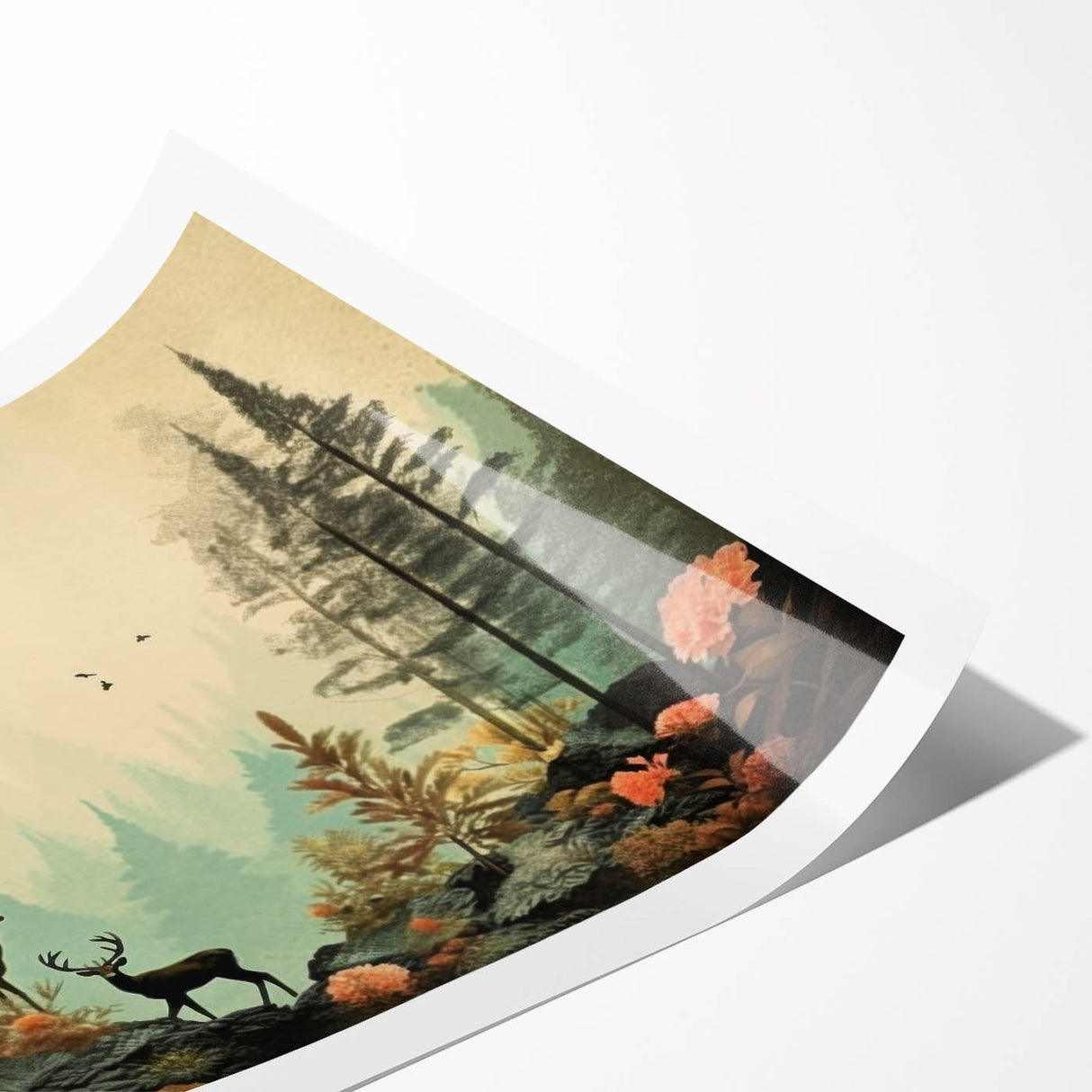 Boho Wall Art - Serene Forest Landscape with Deer Bohemian Canvas Art