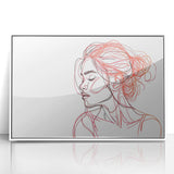 Boho Chic Wall Art - Abstract Line Art Female Portrait in Red and Black