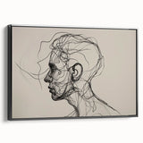 Boho Wall Decor - Abstract Line Art Portrait in Black Bohemian Canvas