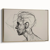 Boho Wall Decor - Abstract Line Art Portrait in Black Bohemian Canvas