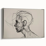 Boho Wall Decor - Abstract Line Art Portrait in Black Bohemian Canvas