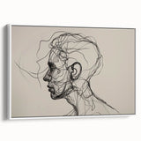 Boho Wall Decor - Abstract Line Art Portrait in Black Bohemian Canvas