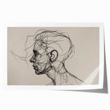 Boho Wall Decor - Abstract Line Art Portrait in Black Bohemian Canvas