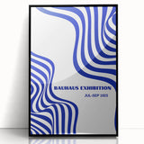 Bohemian Wall Art | Bauhaus Exhibition 1923 Boho Canvas | Blue Wavy Lines