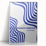Bohemian Wall Art | Bauhaus Exhibition 1923 Boho Canvas | Blue Wavy Lines