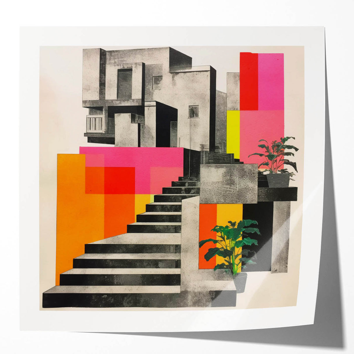 Brutalist Wall Art with Geometric Design | Modern Industrial Canvas Print