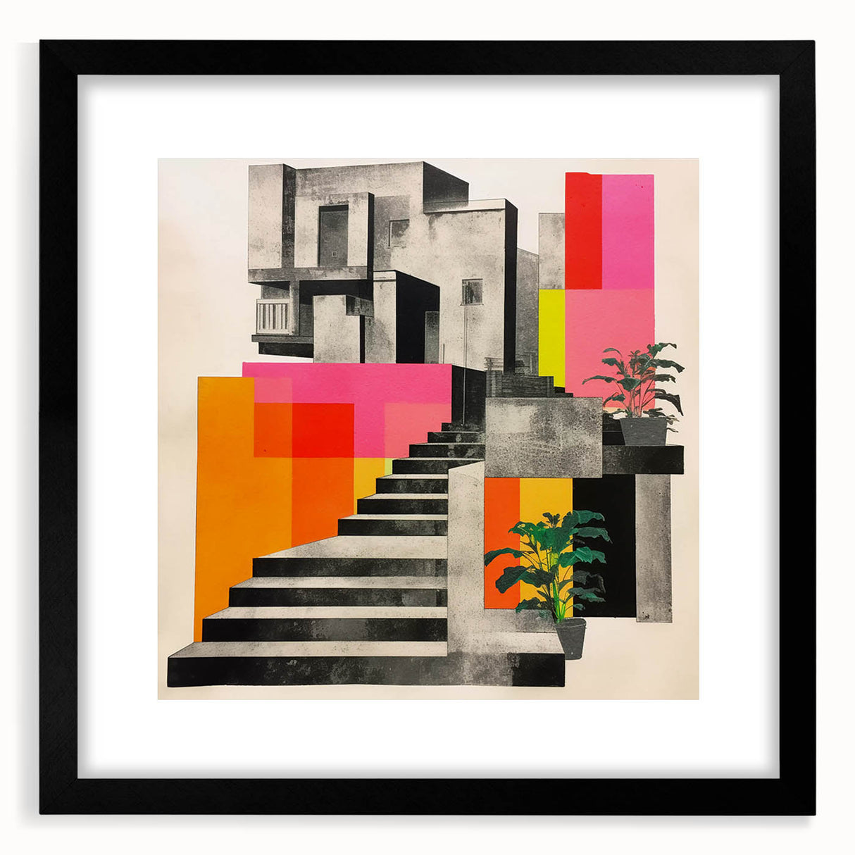 Brutalist Wall Art with Geometric Design | Modern Industrial Canvas Print