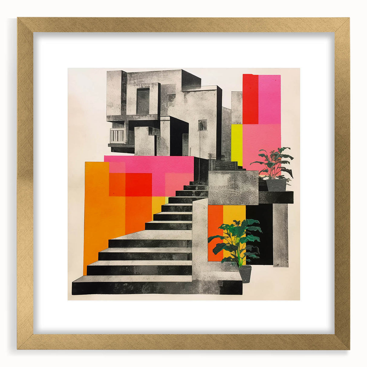 Brutalist Wall Art with Geometric Design | Modern Industrial Canvas Print