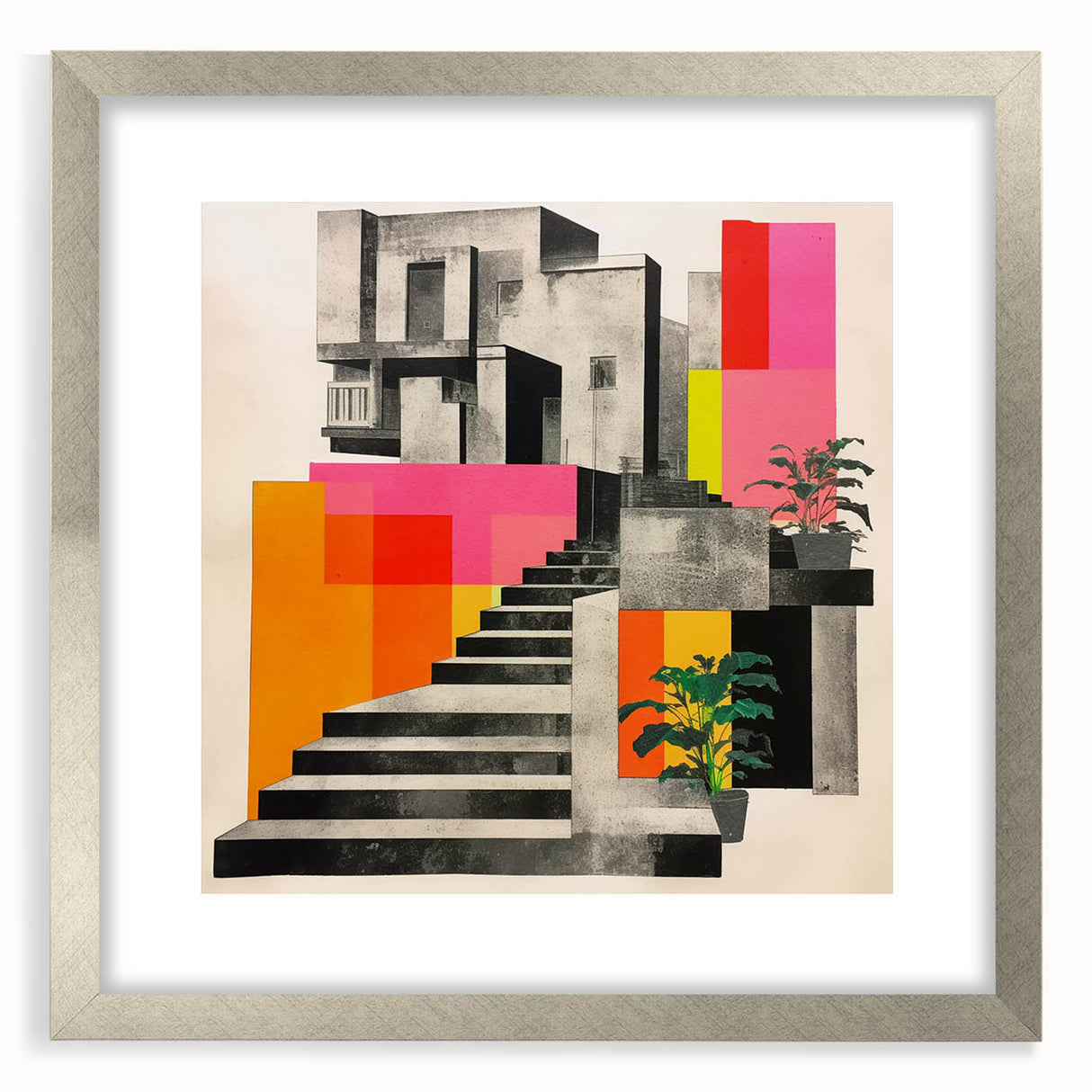 Brutalist Wall Art with Geometric Design | Modern Industrial Canvas Print