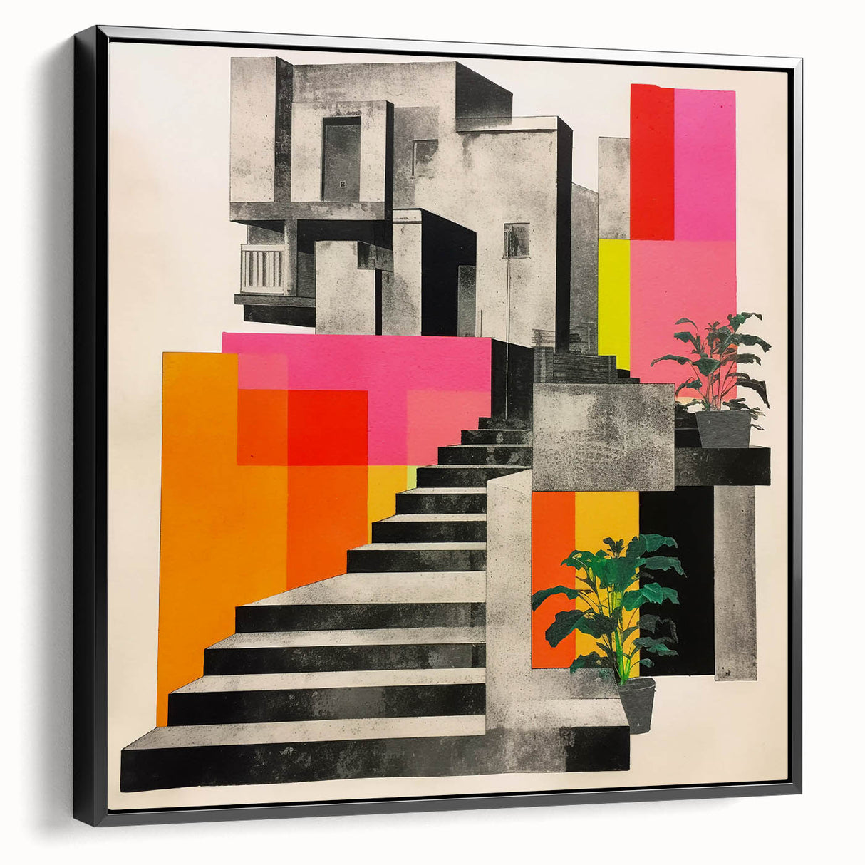 Brutalist Wall Art with Geometric Design | Modern Industrial Canvas Print
