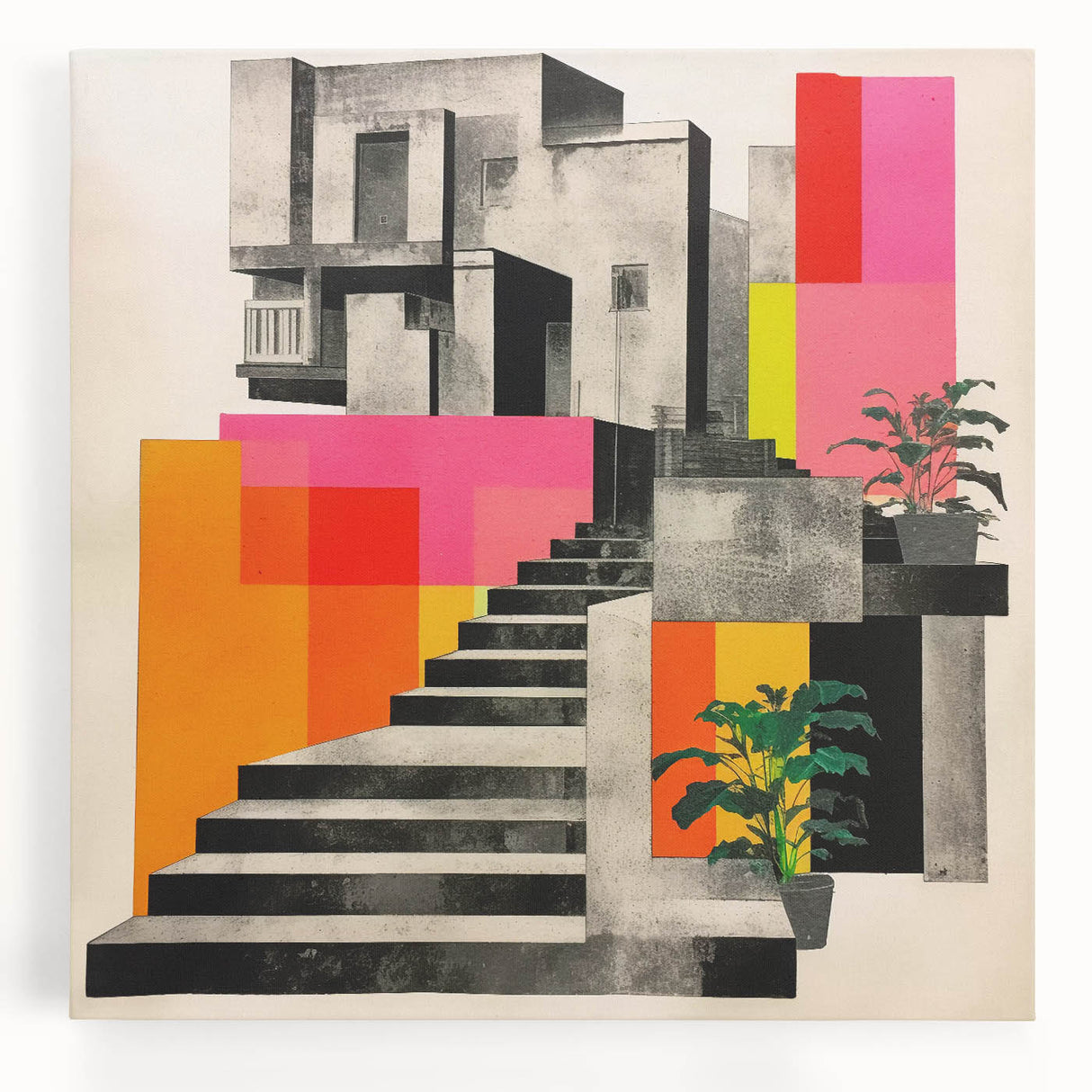 Brutalist Wall Art with Geometric Design | Modern Industrial Canvas Print