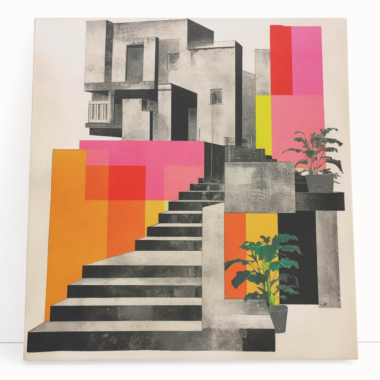 Brutalist Wall Art with Geometric Design | Modern Industrial Canvas Print