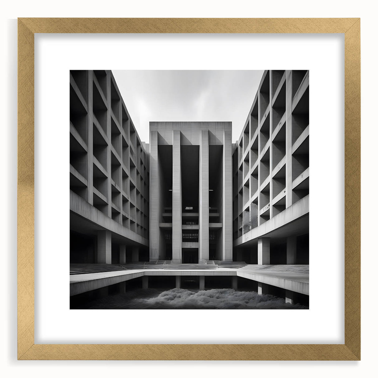 Brutalist Wall Art | Geometric Concrete Architecture | Industrial Canvas