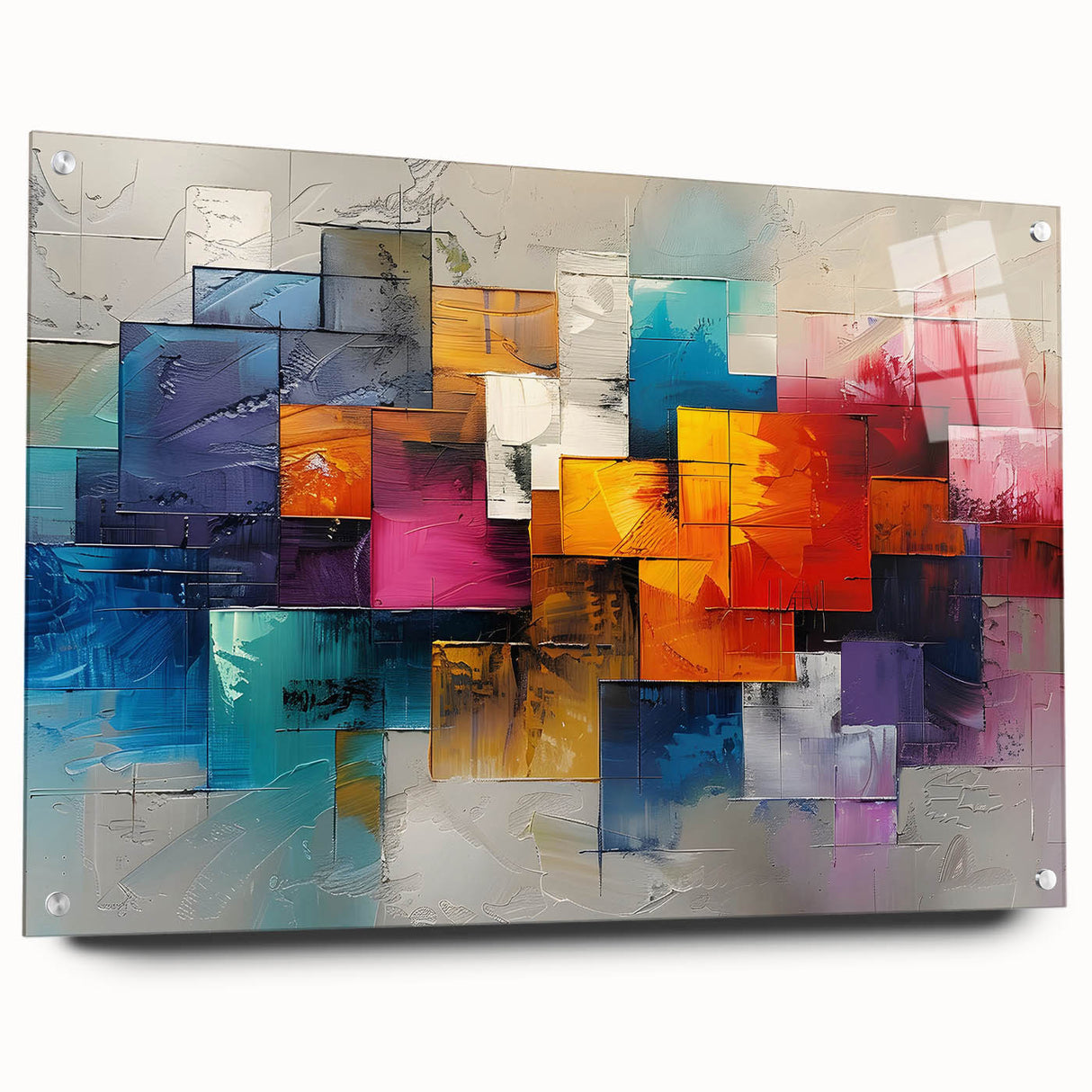 Vibrant Brutalist Wall Art | Colorful Abstract Geometric Industrial Canvas