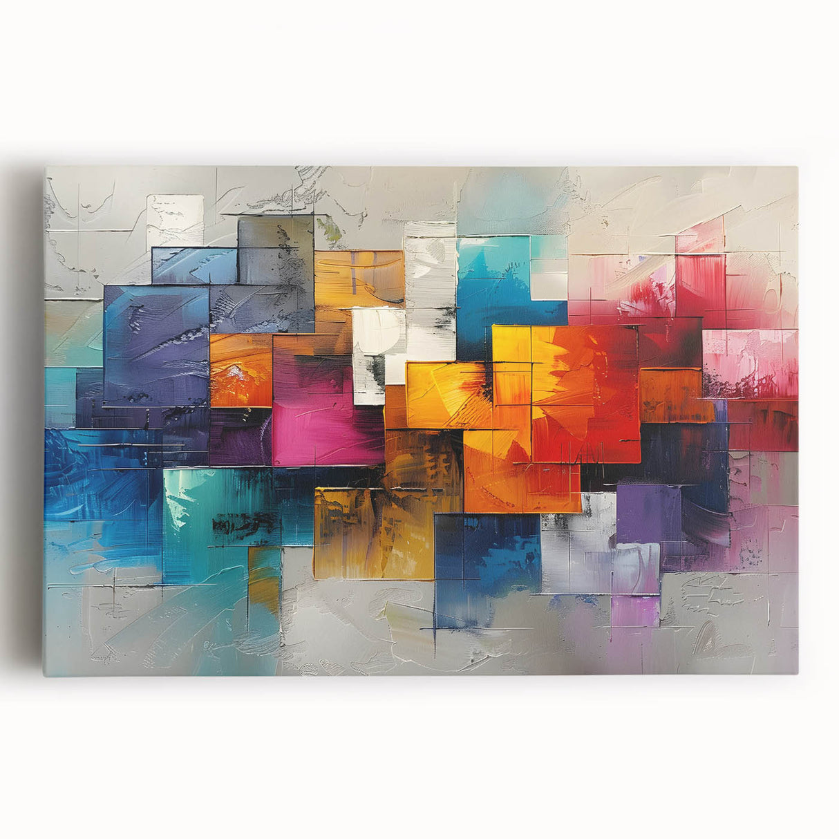 Vibrant Brutalist Wall Art | Colorful Abstract Geometric Industrial Canvas