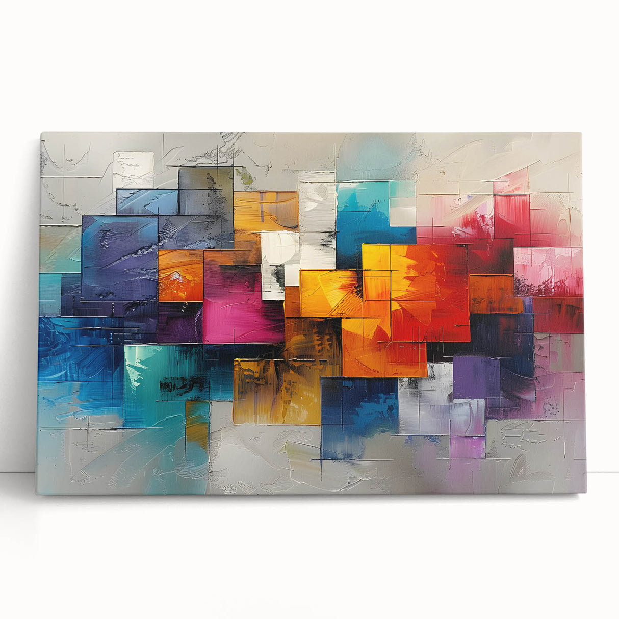 Vibrant Brutalist Wall Art | Colorful Abstract Geometric Industrial Canvas